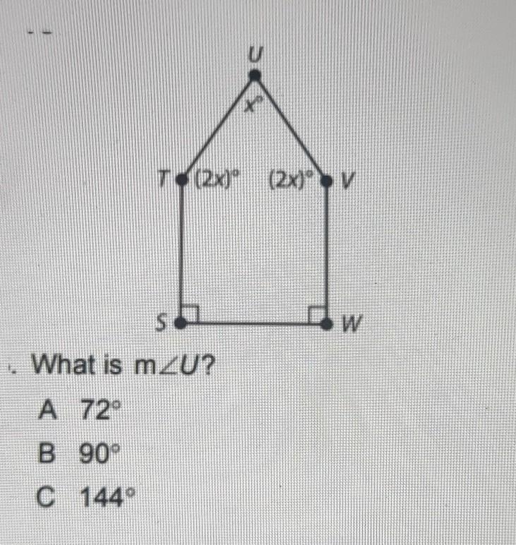 Measure of angle U . Help quick ​-example-1