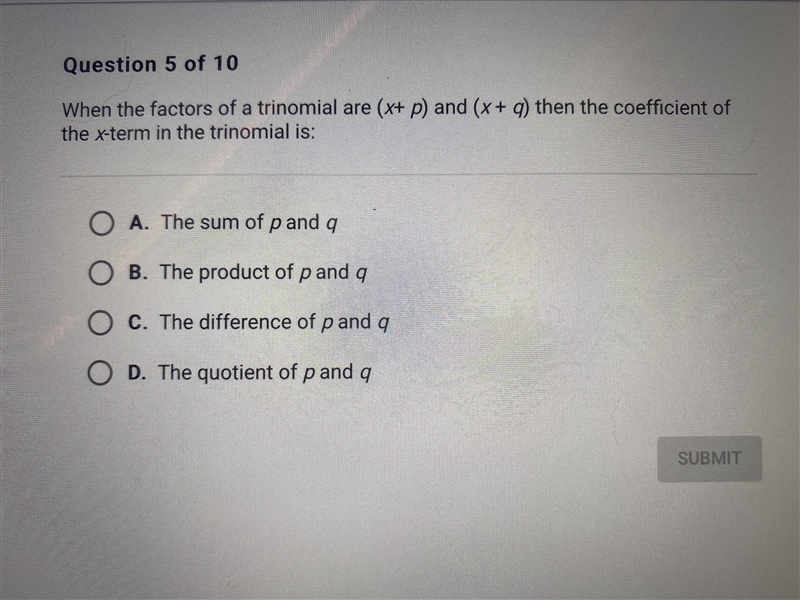 When the factors of a trinomial are (x+p) and (x+q) then the coefficient of the X-example-1