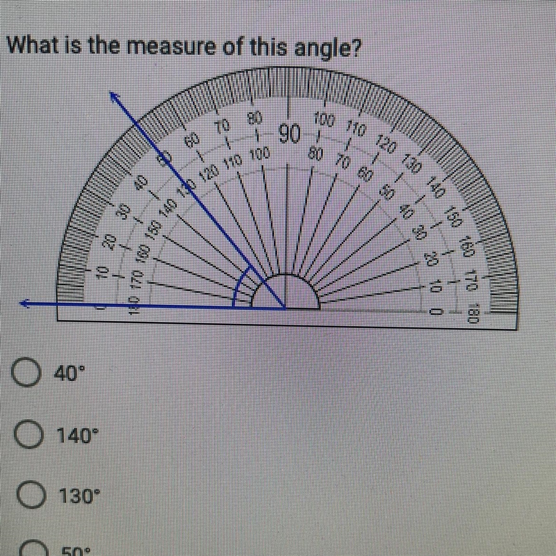 What is the measure of this angle? 40 140 130 50-example-1