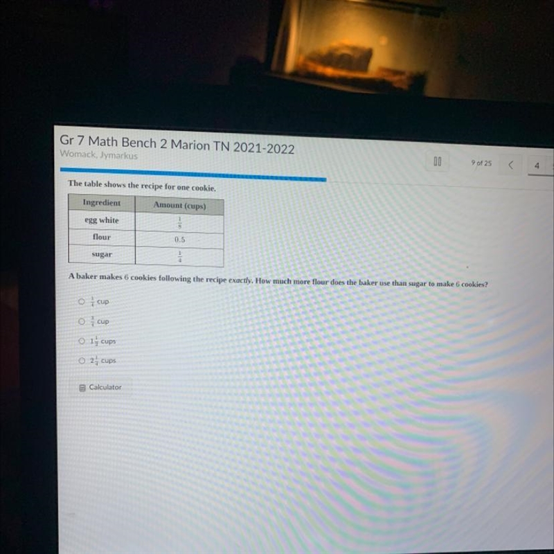 The table shows the recipe for one cookie. Ingredient Amount (cups) egg white flour-example-1