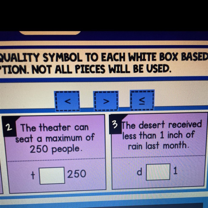 Help please Which sign do I use for problem 2 and 3 Less than sign < Greater than-example-1