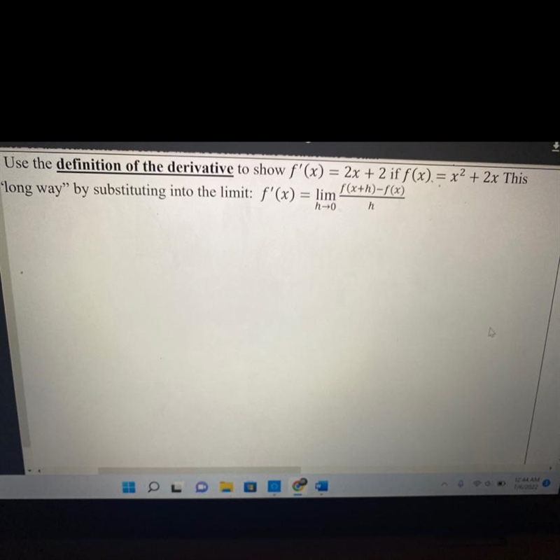 Use the definition of the derivative to show f’(x)=2x+2 if f(x)=x^2+2x this means-example-1