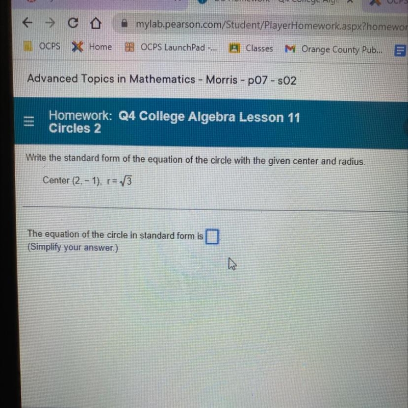 write the standard form of the equation of the circle with the given center and radius-example-1