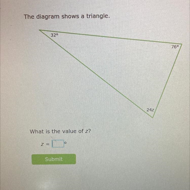 Triangle angle sum theorem What is the value of z?-example-1