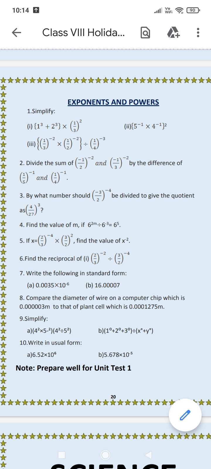 Q1.Simplify: (I) {1³+2³}×(1/3) ² (II) {5^-1×4^-1}² (III) {(1/3) ^-1×(1/2)^-2}÷(1/4) ^-3 Give-example-1