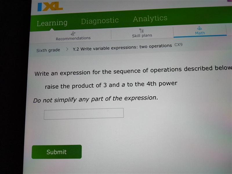 Raise the product of 3 and a to the 4th power-example-1