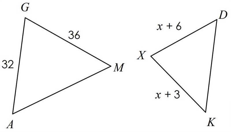 If △AGM ~ △KXD, find the value of x.-example-1