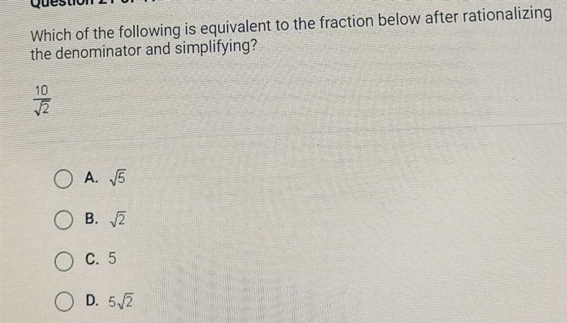 Which choice is equivalent to the fraction below? Hint: Rationalize thedenominator-example-1