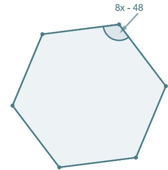 A regular polygon is shown, with the measure of one of its angles labeled 8x − 48. I-example-1