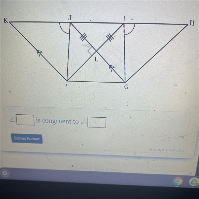 Identify two angles that are marked congruent to each other ondiagram below. (Diagram-example-1