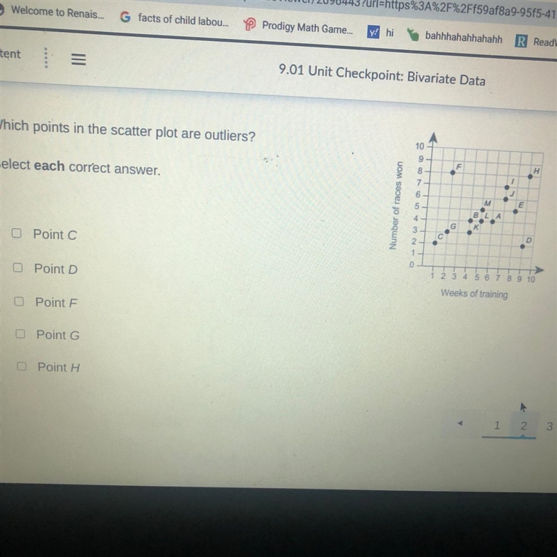 Which points in a scatterplot or outliners select each correct answer PLEASE HELP-example-1