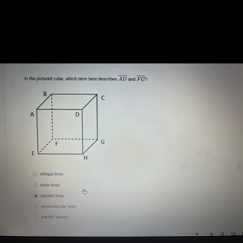 Please help please!! No fake answers In the pictured cube, which term best describes-example-1