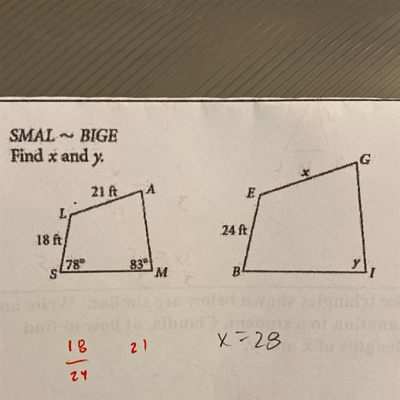 Solve for x and y Already solved for x if you can please go over it and correct me-example-1