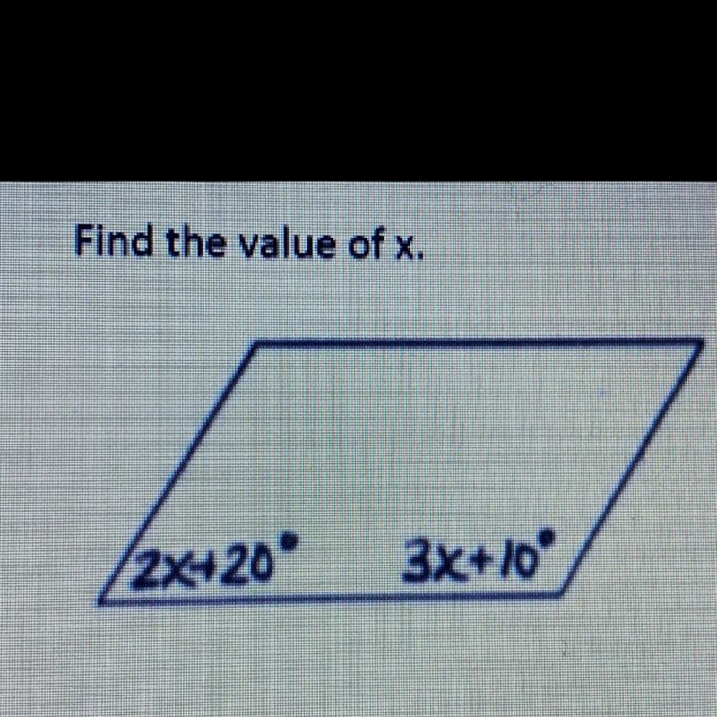 Find the value of x. 2x420 3x+10-example-1