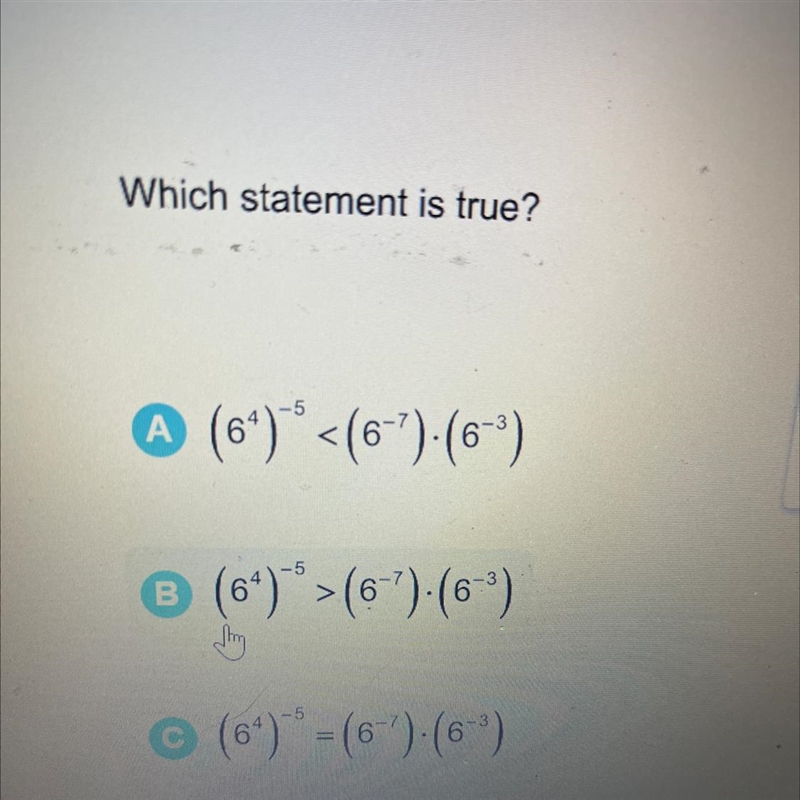 Which statement is true? A (64) ° <(6-?) (6) A < ® (64)> (6 %). (6) B 6 Thug-example-1