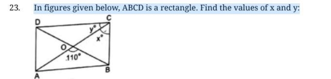 In figures given below, ABCD is a rectangle. Find the values of x and y:-example-1