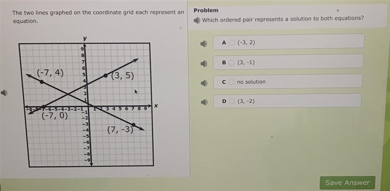 The two lines graphed on the coordinate grid each represent an equation Problem Which-example-1