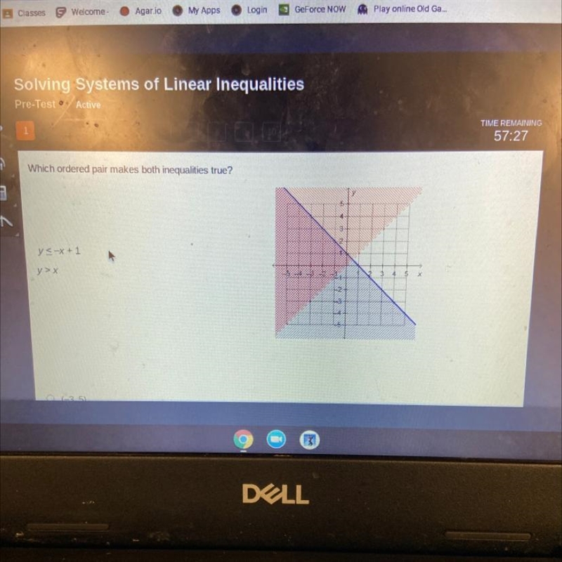 Need help am being timed pls Which ordered pair makes both inequalities true? ys-X-example-1