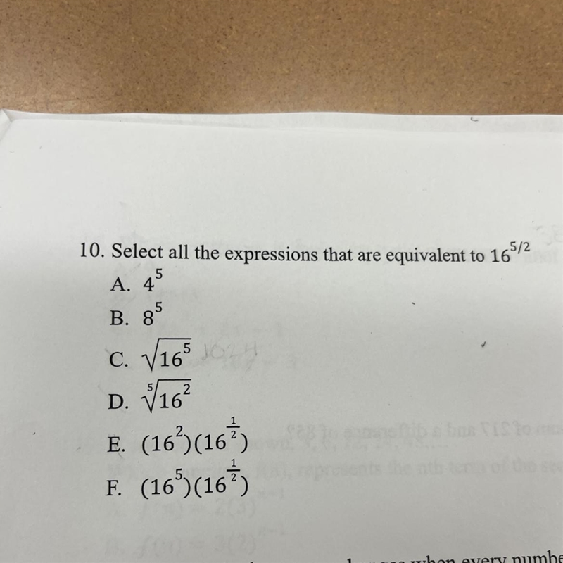 Select all the expressions that are equivalent to 16^5/2-example-1