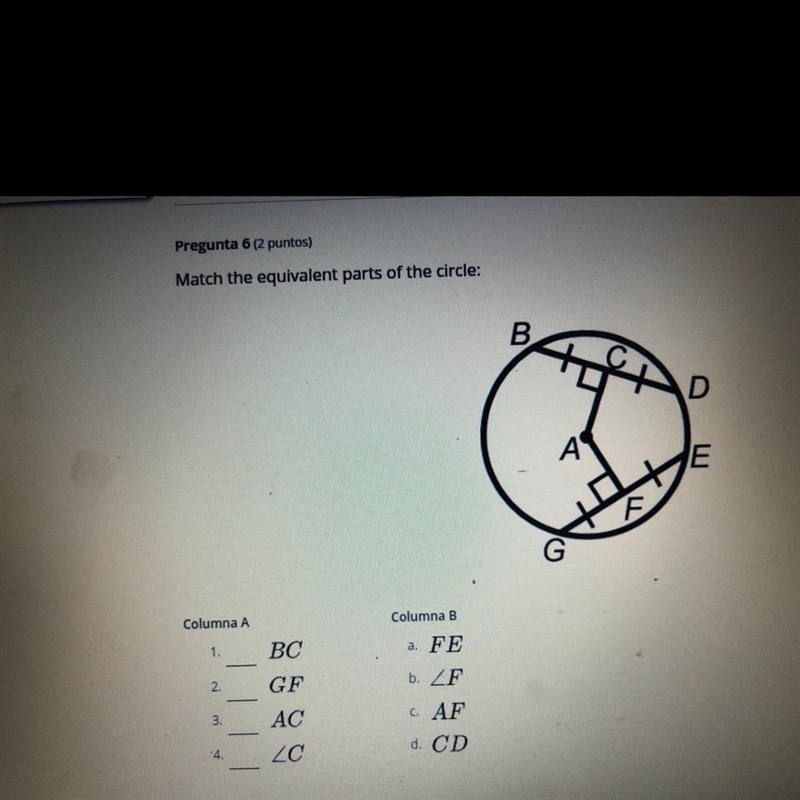 Match the equivalent parts of the circle:-example-1