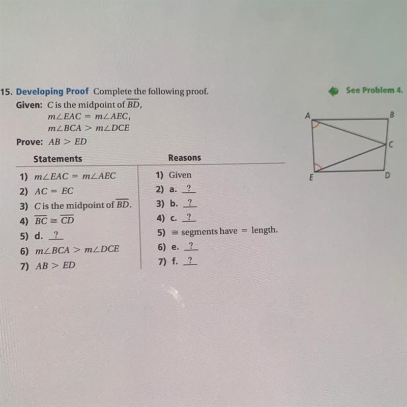 15. Developing Proof Complete the following proof. Given: C is the midpoint of BD-example-1