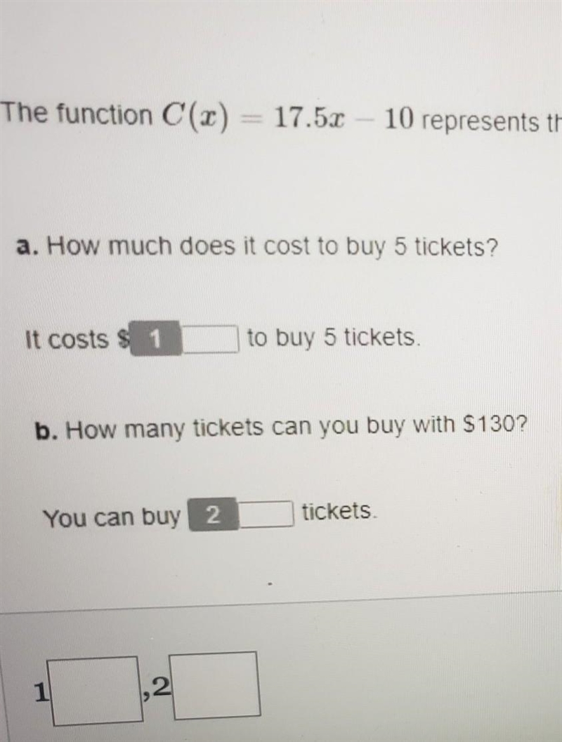 Represents the cost (in dollars) of buying x tickets to the orchestra with a $10 coupon-example-1