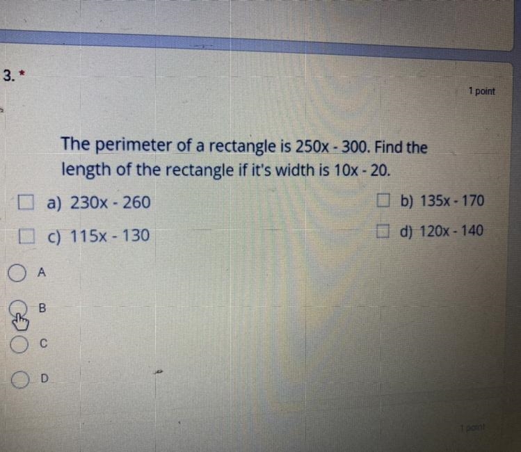 The perimeter of a rectangle is 250x - 300, Find thr length of the rectangle if its-example-1