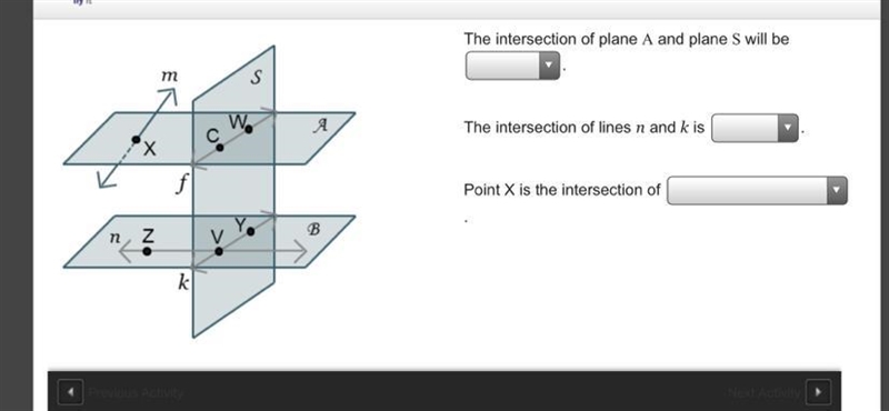 The intersection of plane A and plane S will bemSWAThe intersection of lines n and-example-1