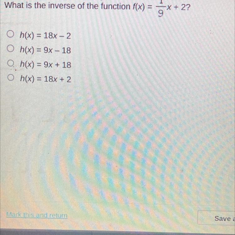 What is the inverse of the function f(x) = 1/9x + 2?-example-1