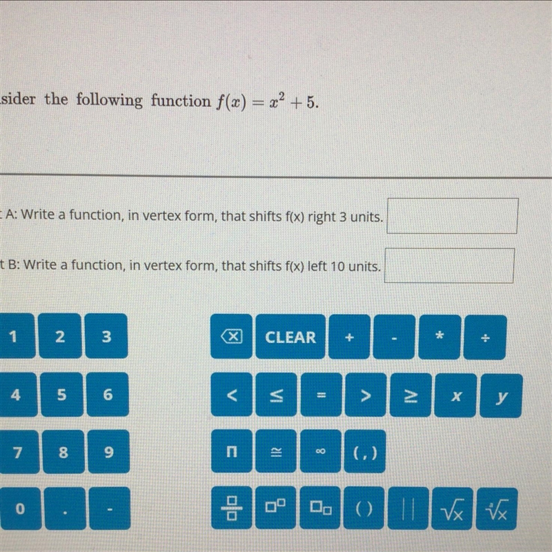 Consider the following function f(x)=x^2 + 5 write the function in vertex form that-example-1