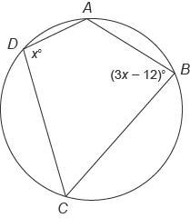 Quadrilateral ABCD​ is inscribed in this circle. What is the measure of angle B? Enter-example-1