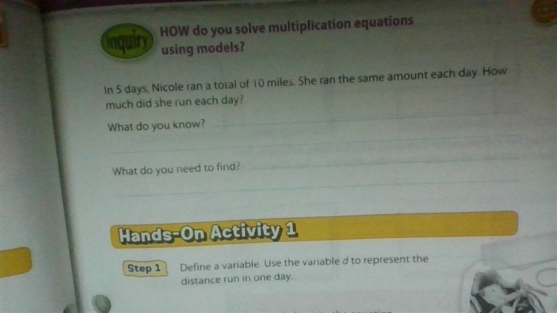 In 5 days, Nicole ran a total of 10 miles. She ran the same amount each day. How much-example-1