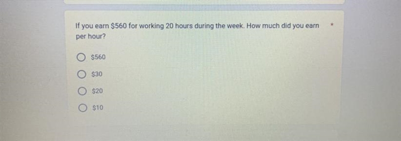 If you earn $560 for working 20 hours during the week. How much did you earn per hour-example-1