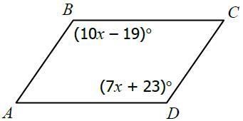 Pls help ;-; Solve for m∠B and m∠C in the parallelogram. m∠B = ?° m∠C = ?°-example-1