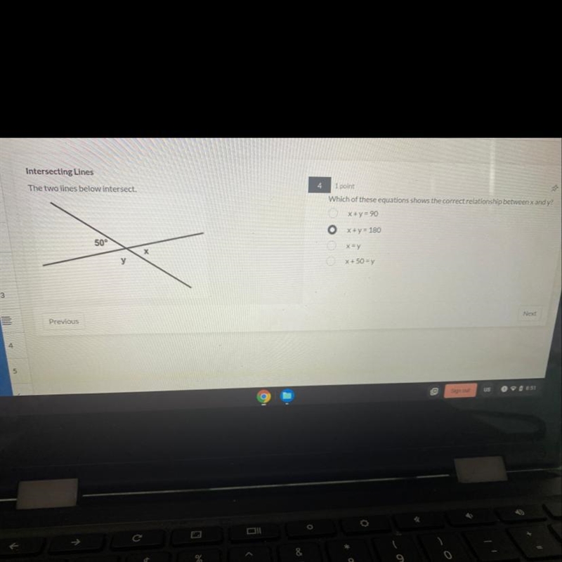 Which of these equations shows the correct relationship between x and y? X+y = 90 x-example-1