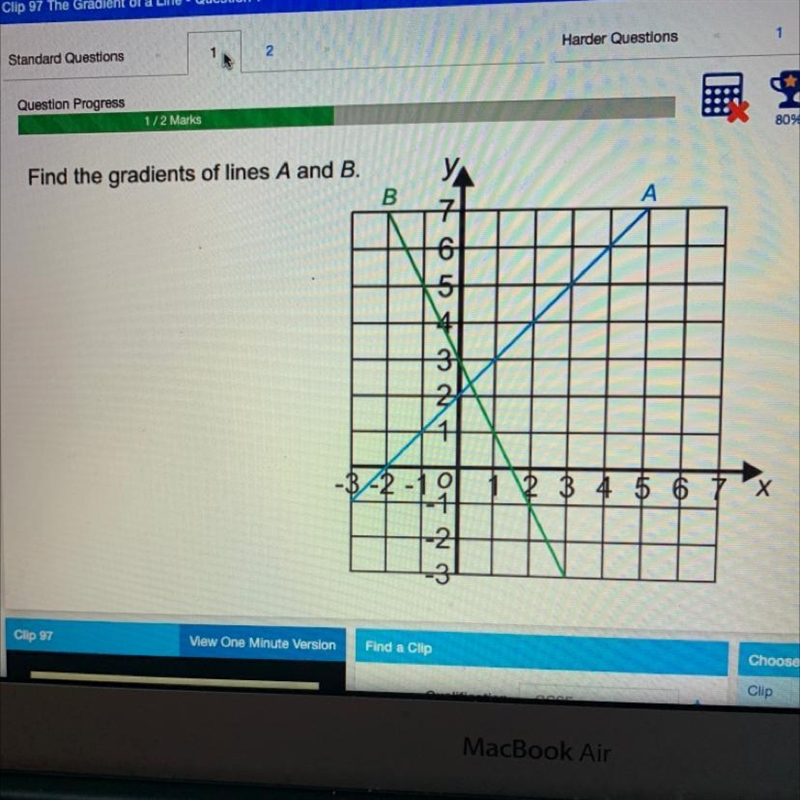 Find the gradients of lines A and B-example-1