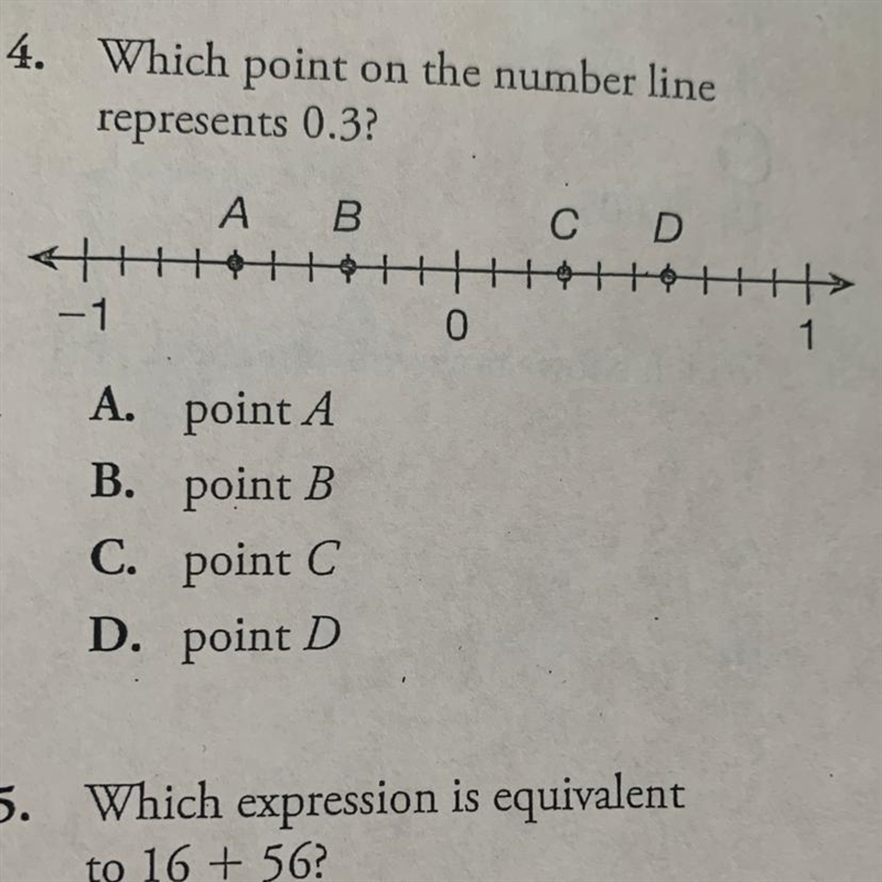 4. Which point on the number line represents 0.3?-example-1