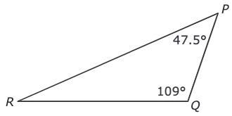 In triangle PQR shown below, what is the measure of angle R in degrees-example-1