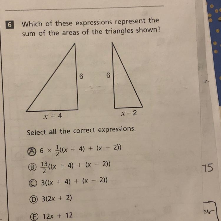 Which of these expressions represent the sum of the areas of the triangles shown?-example-1