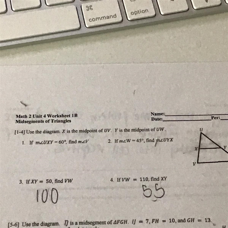 [1-4] Use the diagram. X is the midpoint of UV. Y is the midpoint of UW-example-1