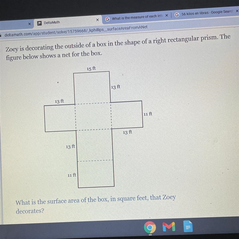 What is the surface area of the box, in square feet, that Zoey decorates?-example-1