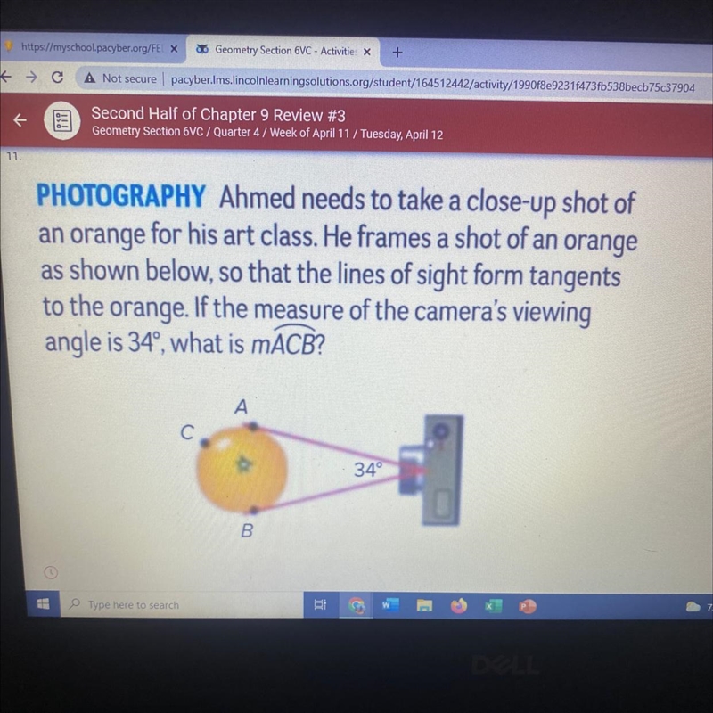 50 points! Ahmed needs to take a close-up shot of an orange for his art class. He-example-1