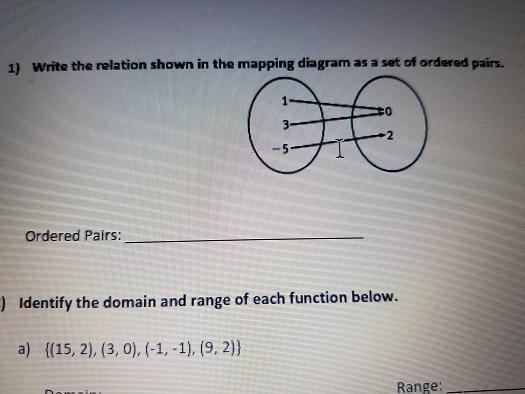 1) Write the relation shown in the mapping diagram as a set of ordered pairs.-example-1