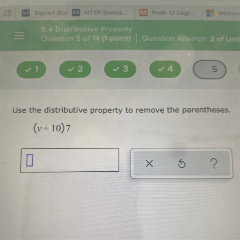 Use the distributive property to remove the parentheses. (v + 10)7-example-1