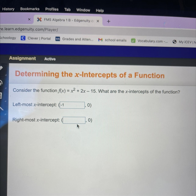 Consider the function f(x) = x^2 + 2x – 15. What are the x-intercepts of the function-example-1