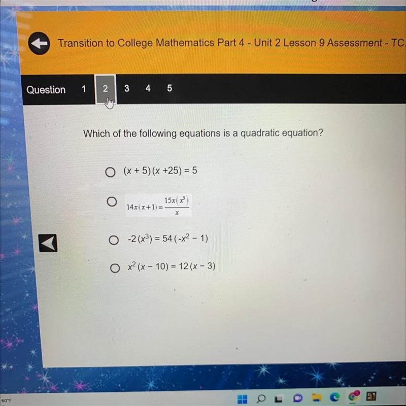 Which of the following equations is a quadratic equation? HELP ASAP-example-1