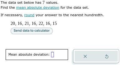 The data set below has 7 values. Find the mean absolute deviation for the data set-example-1