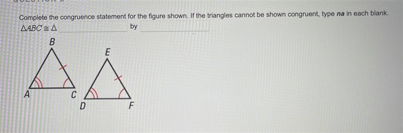 Complete the congruence statement for the figure shown. If the triangles cannot be-example-1