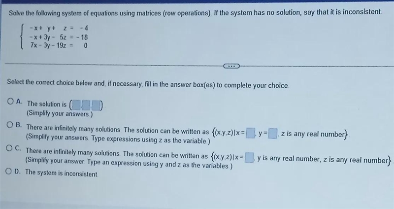 need help with this question i already ready figured out that the rref is. 1 \: 0 \: - 4 \: - 3 \\ 0 \: \: 1 \: - 3 \: - 7\\ 0 \: \: 0 \: 0 \: 0-example-1