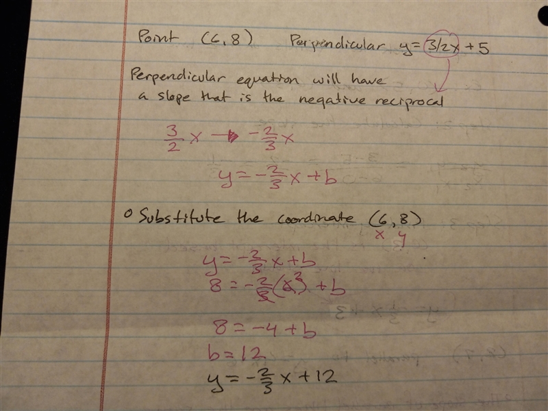 what is an equation of the line that passes through the point (6, 8) and is perpendicular-example-1